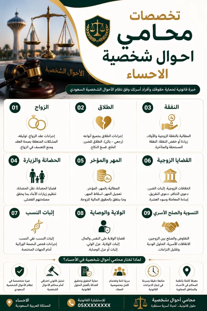 تخصصات محامي احوال شخصية الاحساء