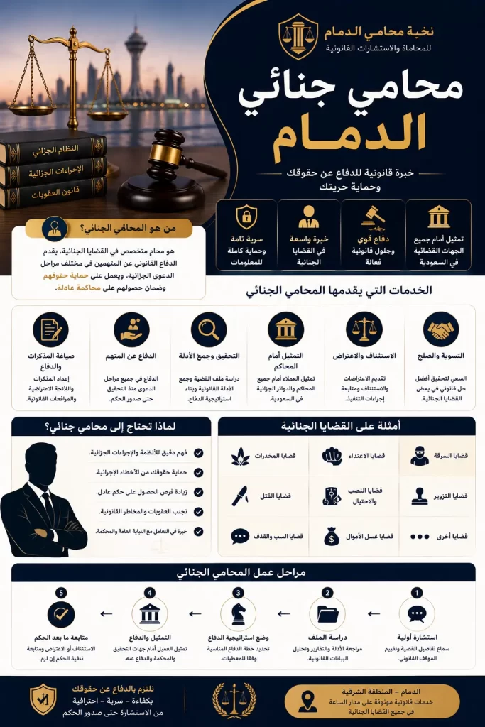 تخصصات محامي جنائي الدمام
