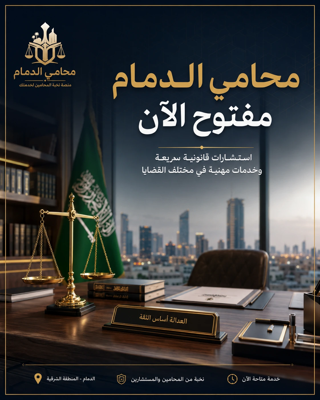 محامي الدمام مفتوح الآن للاستشارة القانونية