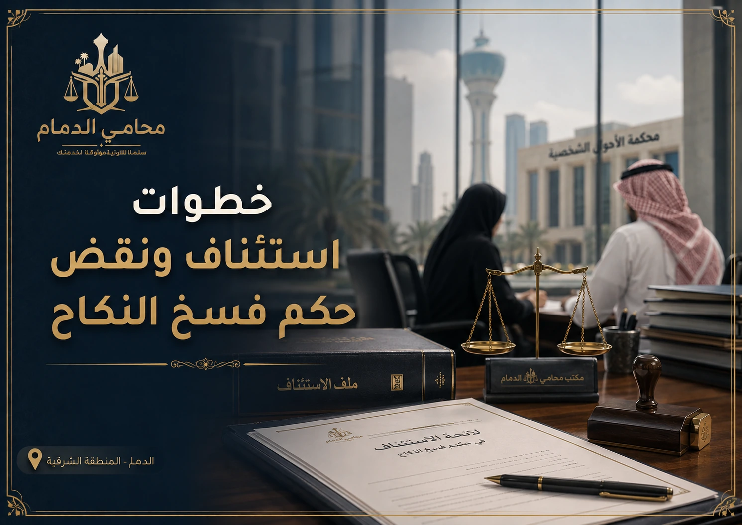 صورة واقعية لمكتب محامي في الدمام حول استئناف ونقض حكم فسخ النكاح