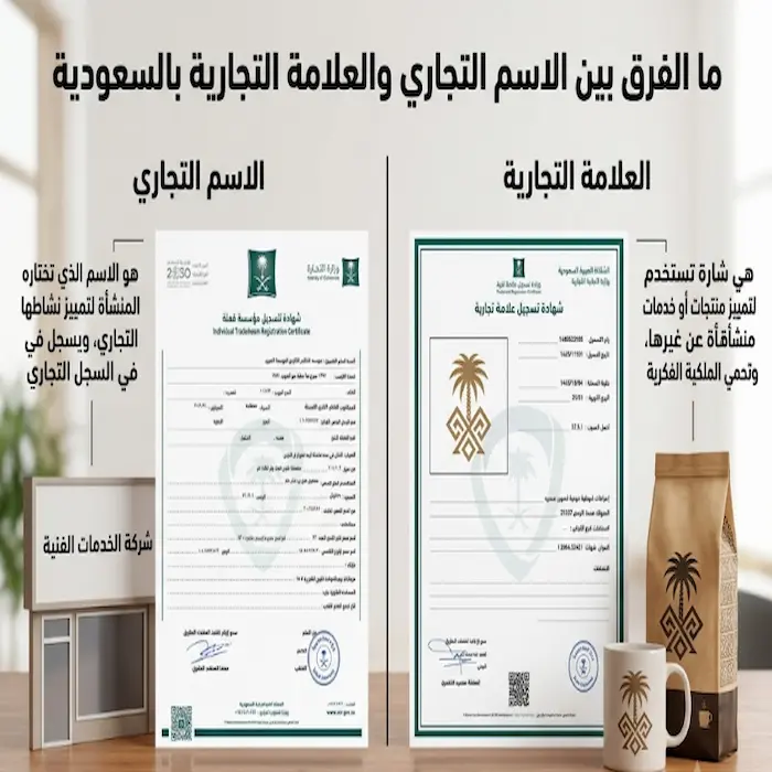 ما الفرق بين الاسم التجاري والعلامة التجارية بالسعودية