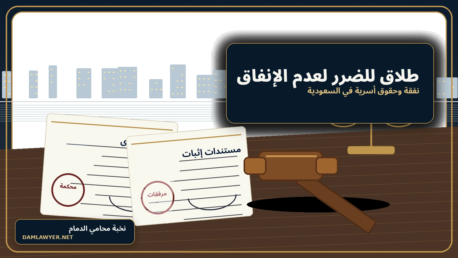 صورة واقعية لمستندات نفقة وطلاق للضرر في مكتب قانوني سعودي بالدمام