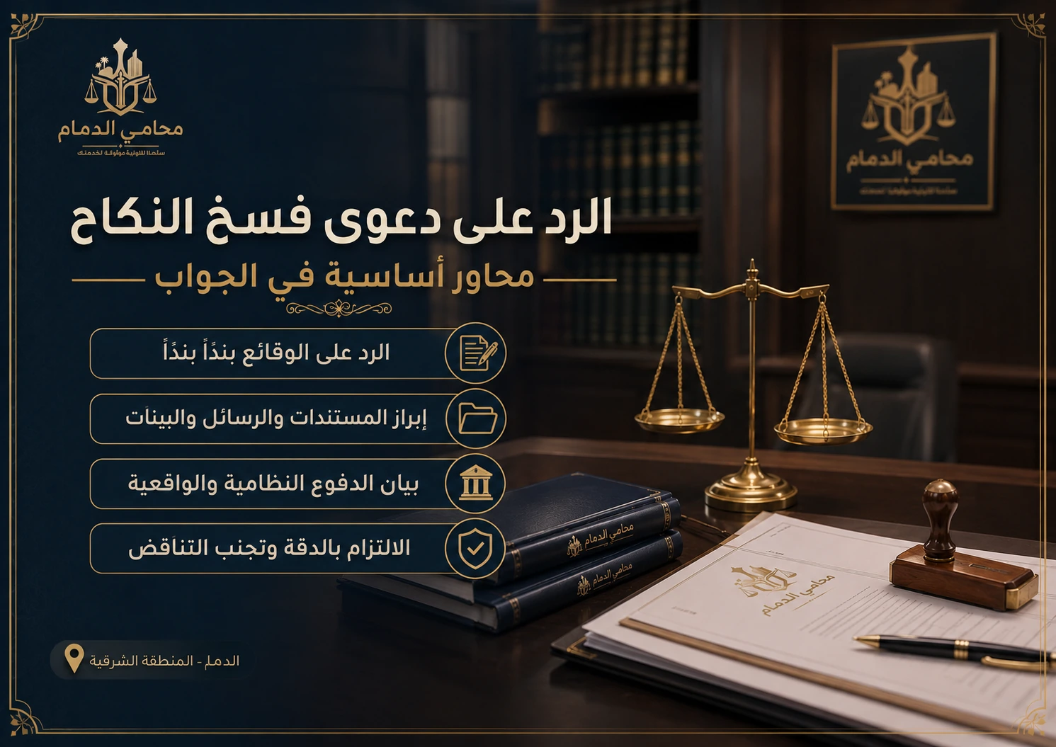 إنفوجرافكس واقعي يوضح محاور الرد على دعوى فسخ النكاح في السعودية