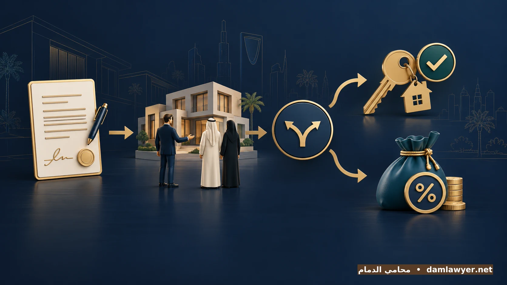 إنفوغرافيك يوضح حالات استحقاق عمولة الوسيط العقاري عند إتمام الصفقة أو استحقاق العربون