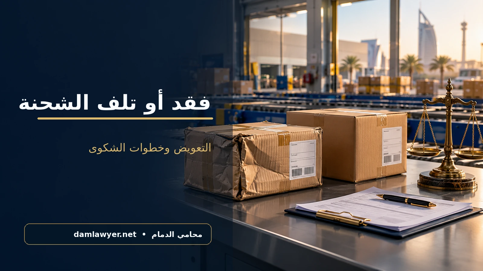 طرد تالف في مستودع شحن يوضح المطالبة بالتعويض عن فقد أو تلف الشحنة في السعودية