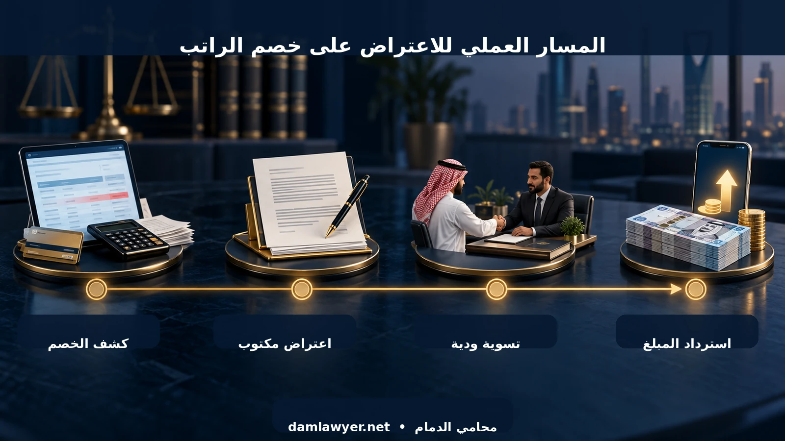 المسار العملي للاعتراض على خصم الراتب: كشف الخصم ثم اعتراض مكتوب فالتسوية الودية واسترداد المبلغ