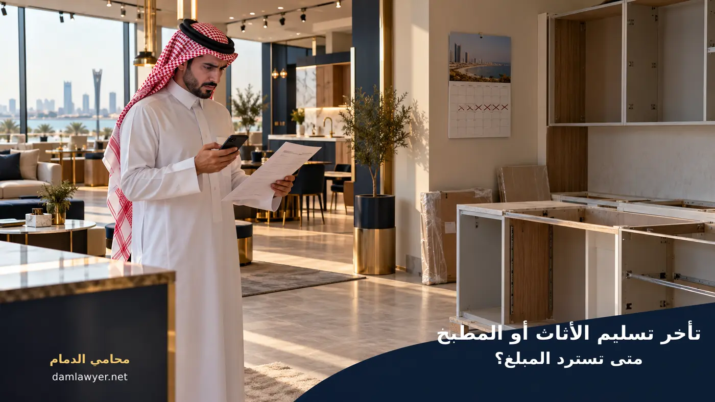 عميل يراجع طلب أثاث ومطبخ متأخر التسليم في السعودية