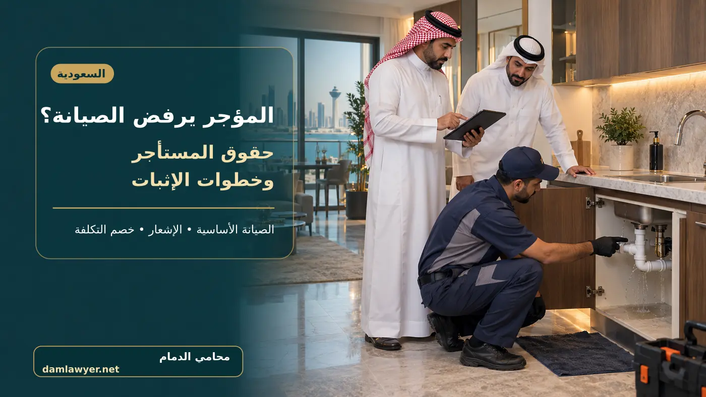 مؤجر ومستأجر وفني يعاينون عيبًا يحتاج إلى صيانة في وحدة إيجارية بالسعودية
