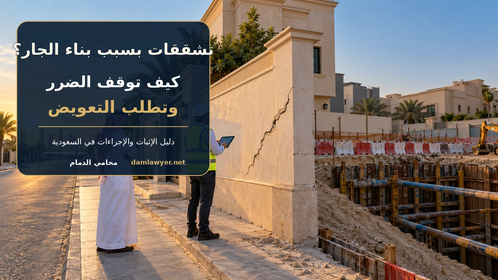 مهندس يعاين تشققات منزل بجوار حفريات بناء في السعودية