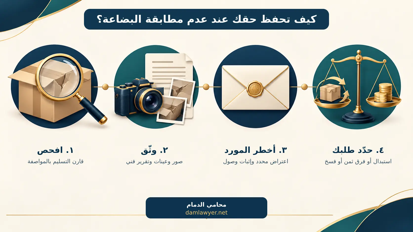 خطوات التعامل مع بضاعة غير مطابقة للمواصفات: الفحص والتوثيق والإخطار وتحديد الطلب