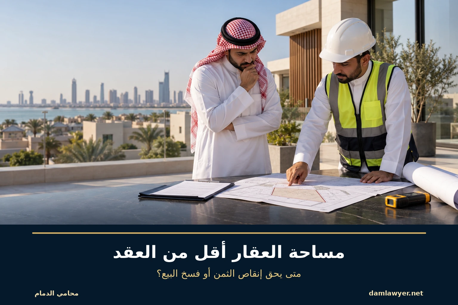 مشتري عقار ومهندس مساحة يراجعان نقص مساحة العقار عن العقد في السعودية