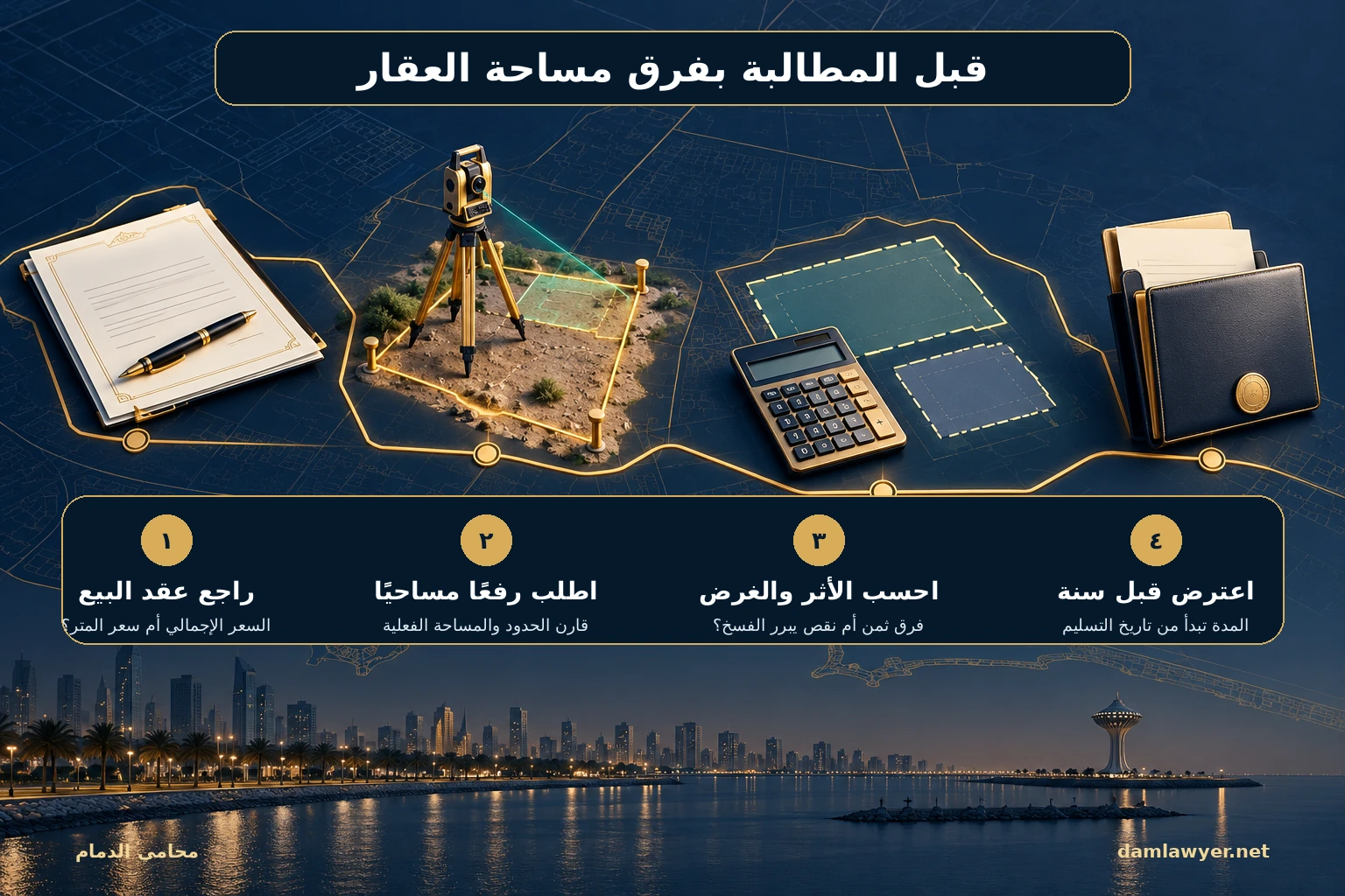 إنفوغرافيك يوضح خطوات إثبات نقص مساحة العقار بعد الشراء