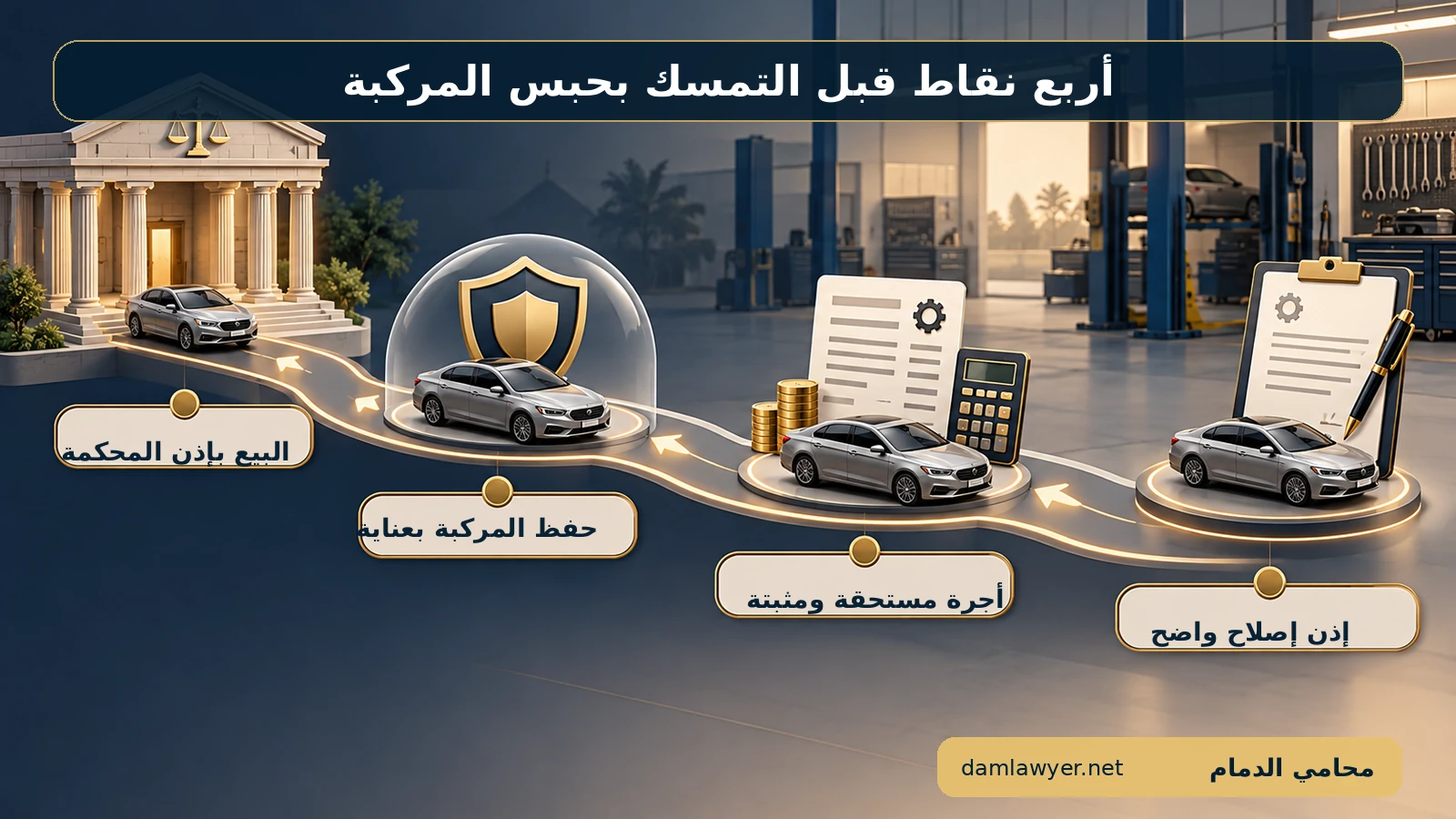 إنفوغرافيك يوضح شروط حق ورشة السيارات في حبس المركبة في السعودية